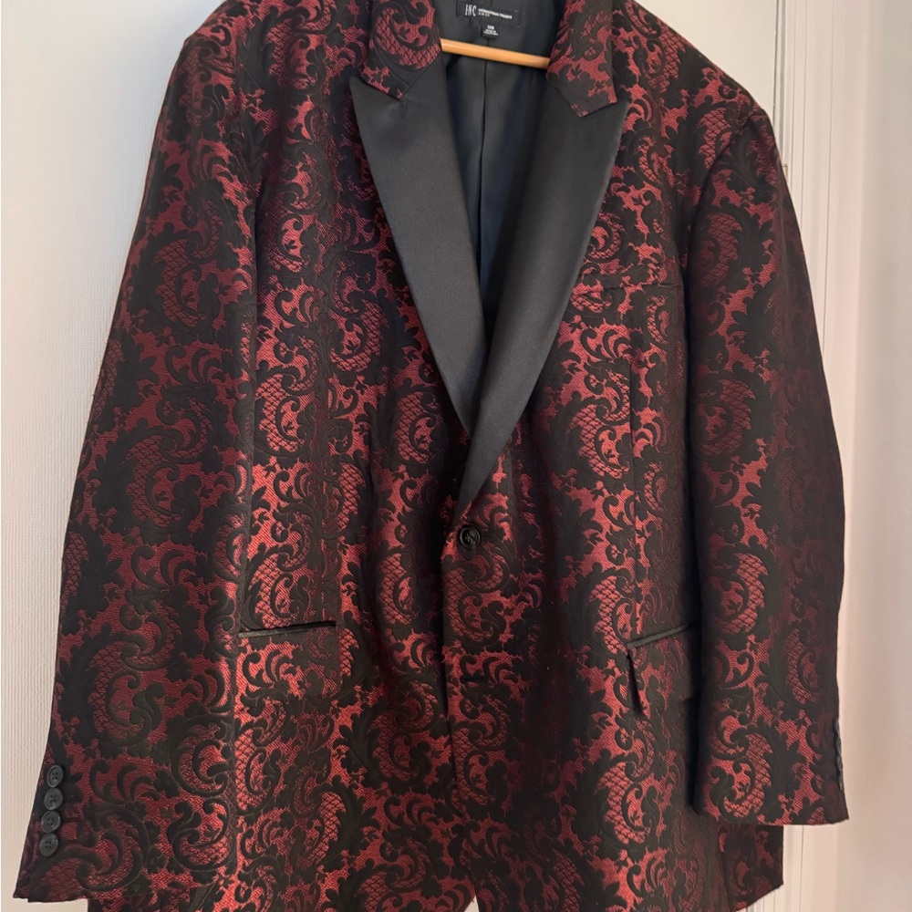 INC International Concepts Elegant Red and Black Brocade Tuxedo